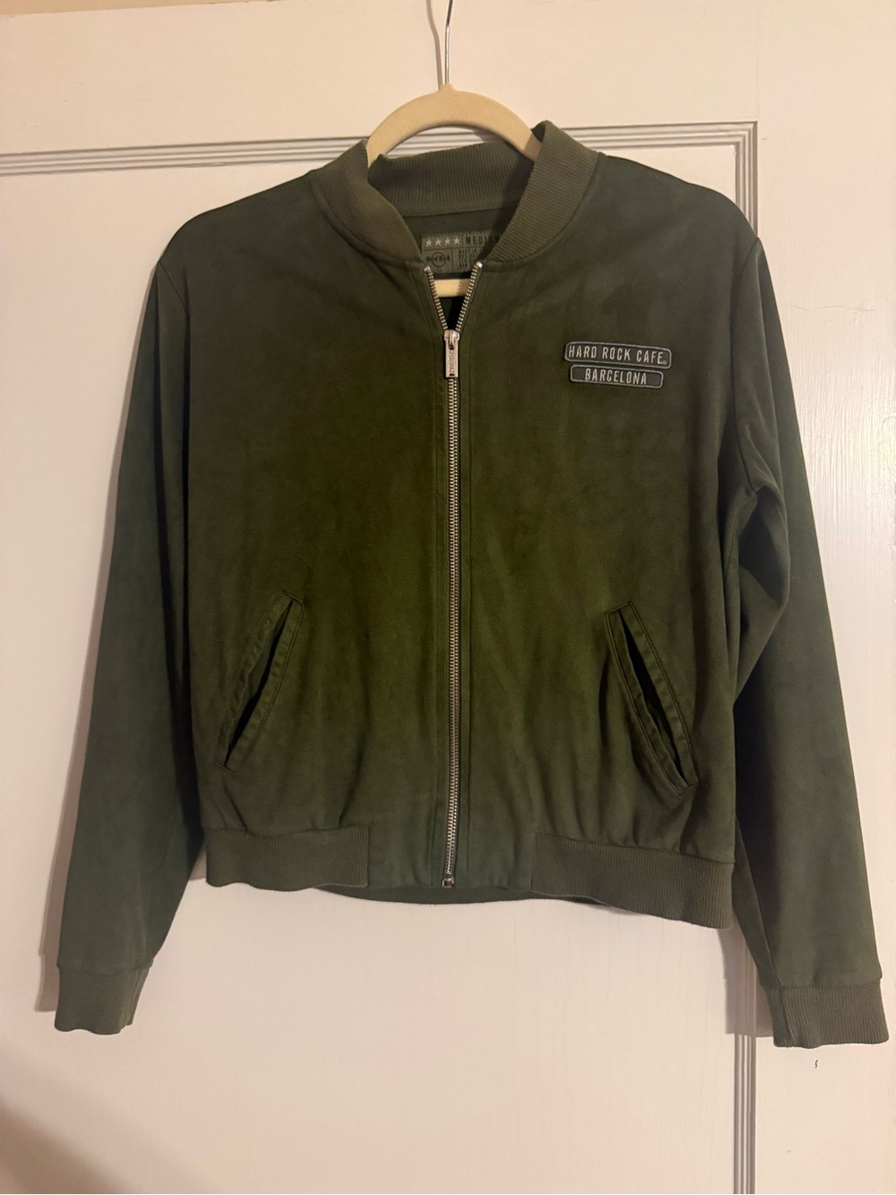 Hard Rock Cafe Barcelona Suede Zip Up Medium Green Jacket